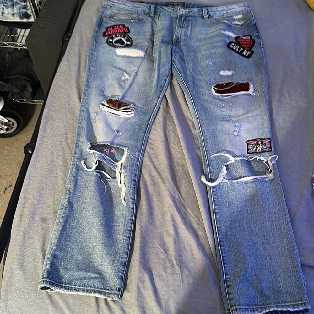 Cult of individuality rocker slim blue patch jeans size 40 length 33